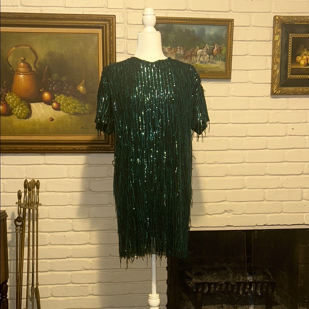 Green Sequin Fringe Dress